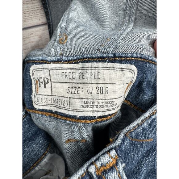 Free People Overalls Womens 28R Blue Denim Skinny Stretch Adjustable Bib Jeans - Picture 7 of 11